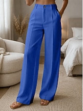 Χαμηλού Κόστους φαρδύ πόδι &amp; ψηλόμεσο-Γυναικεία Πλατύ Πόδι Παντελόνια Παντελόνι επίσημο Casual παντελόνι Μοντέρνα Κομψό στυλ street Βασικό Πλήρες μήκος Ψηλή Μέση Σκέτο Τσέπη Ελαστική μέση Άνετο Ανελαστικό Καθημερινά Γραφείο Διακοπές
