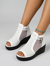 abordables Sandalias de cuña-Women's Wedge Sandals – Breathable Ankle Sandals with Mesh Panels, Comfort Platform Shoes for Travel, Garden &amp; Daily Wear