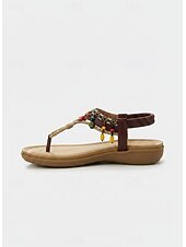 economico Sandali Piani-sandali da donna bohémien con cinturino a T e ciondoli di perline colorate – stile etnico vintage, comode scarpe basse da passeggio per vacanze al mare e località estive