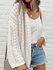 billiga Kaftans-Dam Badkläder Täck Över Underställströja Baddräkt Rynkad Utklippt Semester Standkläder Slät V-hals Långärmad Baddräkter