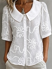  Damskie Koszula Kwiaty Elegancki Długi rękaw Kołnierzyk Piotruś Pan Zwykłe topy Codzienny Streetwear Praca Biały Żółty Jasnoniebieski Lato Wiosna