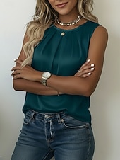  Pentru femei Satin Tricou Tee Top Zdrobit Simplu Elegant Modă Stilat Fără manșon Stil Nautic Topuri obișnuite Casual Zilnic Ieșire Albastru piscină Negru Alb Caisă Bej Vară Primăvară