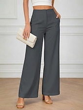 cheap Wide Leg &amp; High Waisted-Women's Wide Leg Chinos Elegant Vacation Fashion Full Length High Waist Plain Comfy Comfort Soft Inelastic Daily Outdoor Office Blue Black White Brown Summer Spring Fall Loose Fit