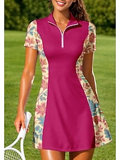 ieftine Rochie de femei-Pentru femei Floral Rochie sport Rochie polo de tenis Manșon scurt Quarter Zip UPF50+ Elastic Κατά του ιδρώτα Respirabil Volei Tenis Golf Răsfrânt Guler cu fermoar Pantaloni scurți Rochii Galben Roz