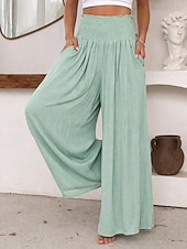 Χαμηλού Κόστους φαρδύ πόδι &amp; ψηλόμεσο-Γυναικεία Πλατύ Πόδι Παντελόνια Διακοπές Απλός Καθημερινό Πλήρες μήκος Ψηλή Μέση Σκέτο Τσέπη Ελαστική μέση High Cut Άνεση Ικανότητα να αναπνέει Moale Μικροελαστικό Καθημερινά Σπίτι Δρόμος
