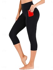 cheap Yoga Leggings &amp; Tights-Women's Pilates Pants Yoga Pants Pocket Ruched Butt Lifting High Waist Gym Workout Running Fitness Capri Leggings Solid Color Dark Grey Black Navy Blue Sports Activewear High Elasticity Skinny
