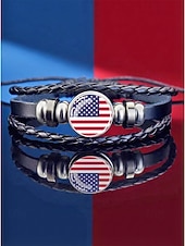  herenlegering &Armband van leermix, met Amerikaanse vlagmotief, verstelbare maat, patriottische stijl, ideaal voor de viering van het 550-jarig bestaan van de VS, Onafhankelijkheidsdag of als casual