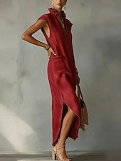  Women's Midi Dress Linen-feel Dresses Boho Dress Elegant Daily Outdoor Beach Loose Fit Plain Sleeveless V Neck Black White Red Sky Blue Summer