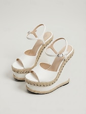 cheap Wedge Sandals-Women's White Platform Wedge Sandals, Open Toe Ankle Strap Party Heels for Summer Events, Night Out &amp; Vacation