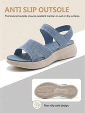 preiswerte Komfortsandalen-Blaue Damen-Strick-Sportsandalen mit Fußgewölbeunterstützung – atmungsaktive, leichte Komfortsandalen für sommerliche Spaziergänge, Reisen und Strandbesuche &amp;Alltagskleidung