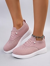 cheap Women's Sneakers-Women's Pink Breathable Knit Sneakers – Lightweight Walking Shoes, Slip-On Style Shoes for Casual, Travel &amp; Everyday Use