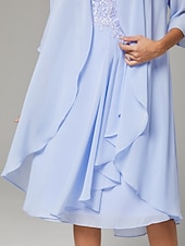 economico Set di abiti per la mamma-Due Pezzi Linea ad A Lunghezza al ginocchio Abito da invitata a nozze Abito da cerimonia per signora Senza Maniche Scollo Tondo Elegante Ospite di nozze Ricevimento di matrimonio Chiffon Pizzo Abiti