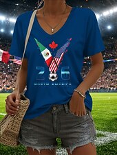  Women's T Shirt Print Graphic Soccer Team Stylish Classic Casual Short Sleeve V Neck Regular Tops Daily Blue Black White Green Summer Spring