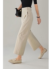 cheap Wide Leg &amp; High Waisted-Women's Wide Leg Chinos Vacation Full Length High Waist Comfortable Micro-elastic Daily White Navy Blue khaki Summer Spring Loose Fit