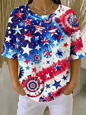 abordables Día de la Independencia Top-día de la independencia americana Mujer Camiseta con diseño de gofre Tops tejidos con textura Graphic Bandera estadounidense Elegante Clásico Manga Corta Cuello Barco Tops regulares Casual Diario