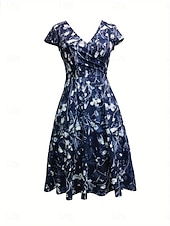 economico Abito Floreale-Per donna Mini Abito Abito a Portafoglio Abito a trapezio Abito aderente e svasato Formale Ad aletta Quotidiano Ufficio Vestibilità regolare Floreale Grafico Manica Corta Scollo a V Blu Viola Estate