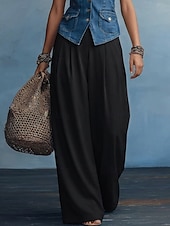 abordables pierna ancha y cintura alta-Mujer Pantalones Pantalones casuales Pantalones de verano Pantalones anchos Vacaciones Básico Casual Longitud total Cintura Media Plano Cintura elástica Comodidad Al Aire Libre Cómodo Rígido Diario
