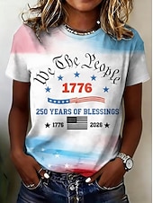 cheap Independence Day Top-American Independence Day Women's T Shirt Print Graphic Flag Letter Vintage Fashion Stylish Short Sleeve Crew Neck Round Neck Regular Tops Casual Daily Weekend White-Blue Red / Blue Black+Blue Summer