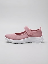 abordables Zapatillas de mujer-Zapatillas deportivas rosas de punto estilo Mary Jane para mujer, con correa ajustable, calzado cómodo y transpirable para uso diario, para caminar y para todo el día.