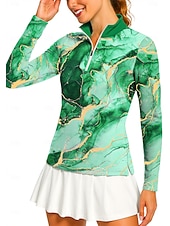 preiswerte Damenbluse-Damen Marmor Golf-Poloshirt Tennis Shirt Tennis-T-Shirt Langarm Druck Viertel Postleitzahl Pullover UV Schutz Elastisch Atmungsaktiv Volleyball Tennis Golfspiel Stehkragen Reißverschlusskragen Hemd