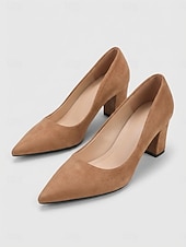 cheap Block Heel Pumps-Women's Rose Pink Suede Pumps - Elegant Pointed Toe Block Heels for Everyday Wear, Casual Outfits &amp; Stylish Street Look