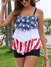 economico Tankini-Per donna Costumi da bagno Tankini Due pezzi Shorts Costume da bagno Controllo della Pancia Vita alta Snello Senza schiena Vacanza Abbigliamento da Spiaggia Bandiera Collo a U Senza Maniche Costumi