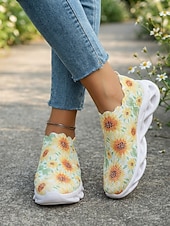 ieftine Adidași de Damă-Teniși sport pentru femei cu imprimeu de floarea-soarelui, pantofi casual ușori, încălțăminte confortabilă și respirabilă pentru purtare zilnică, mers pe jos, sală, călătorii &amp;ieșiri ocazionale