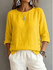 economico Camicie di Lusso-Per donna Blusa Arricciato Bottoni Semplice Vintage Elegante Manica Lunga Girocollo Top Regolari Quotidiano Ferie Uscire Blu Nero Bianco Giallo Rosa Estate Primavera