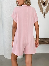olcso nyaralás jumpsuit-Női Rugdalózók Aktív Tömör szín Rövid ujjú Széles lábszár Állógallér Zseb Gombok Napi Vakáció Laza öltözet Medence Arcpír rózsaszín Bor Nyár