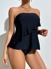 tanie Tankini-Damskie Stroje kąpielowe Tankini 2 szt Bezczelny Kostium kąpielowy Wyszczuplenie brzucha Wysoka talia Szczupła Odkryte plecy Urlop Stroje plażowe Jednokolorowe Bez ramiączek Bez rękawów Kostiumy