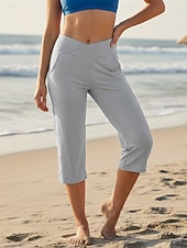 cheap Plain Leggings-Women's Capri Pants Leggings Vacation Streetwear Basic Capris Medium Waist Plain Pocket Elastic Waistband Comfy Comfort Stretchy Daily Outdoor Yoga Light Gray Black Blue Khaki Summer Spring Regular