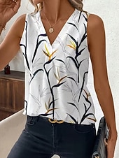 billige Grafisk tank-Women's Tank Top Floral Graphic Plants Elegant Vintage Stylish Sleeveless V Neck Regular Tops Beach Wedding Casual Daily White Light Pink Light Purple Orange Summer Spring