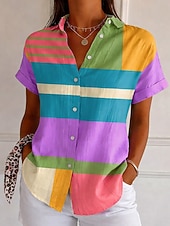  Koszulka Damska Krótki Rękaw Graficzna Geometria Vintage Codzienna Stylowa Koszulka Kołnierzyk Regularne Topa Codzienne Czarny i Biały Czarny Biały Żółty Różowy Lato Wiosna