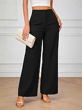 cheap Wide Leg &amp; High Waisted-Women's Wide Leg Chinos Elegant Vacation Fashion Full Length High Waist Plain Comfy Comfort Soft Inelastic Daily Outdoor Office Blue Black White Brown Summer Spring Fall Loose Fit