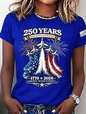  Dia da Independência Americana Mulheres Camiseta Imprimir Gráfico Bandeira à moda Clássico Casual Manga Curta Gola Redonda Tops regulares Casual Diário Azul Preto Verão Primavera