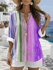 cheap Art&amp;Design Blouses-Women's Blouse Print Graphic Geometric Vintage Daily Stylish Long Sleeve V Neck Regular Tops Casual Daily Holiday Blue Yellow Purple Orange Summer Spring