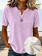  Per donna Camicia Blusa con texture Top estivi Semplice Elegante Classico Manica Corta Scollo a V Top lunghi Casuale Beige chiaro Verde chiaro Viola chiaro Estate Primavera