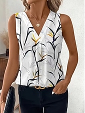 billige Grafisk tank-Women's Tank Top Floral Graphic Plants Elegant Vintage Stylish Sleeveless V Neck Regular Tops Beach Wedding Casual Daily White Light Pink Light Purple Orange Summer Spring