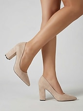 cheap Block Heel Pumps-Women's Rose Pink Suede Pumps - Elegant Pointed Toe Block Heels for Everyday Wear, Casual Outfits &amp; Stylish Street Look