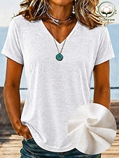  Mujer Camisa Blusa con textura Tops de verano Plano Elegante Clásico Manga Corta Escote en Pico Tops largos Casual Blanco Verde Claro Púrpula Claro Azul claro Verano Primavera