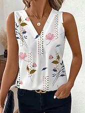 voordelige Grafische Tank-Dames Singlet Bloemig Grafisch Planten Elegant Vintage Stijlvol Mouwloos V-hals Normale tops Dagelijks Wit Blozend Roze Zomer Lente