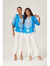 abordables Pantalons-pantalon évasé court et élégant légèrement extensible