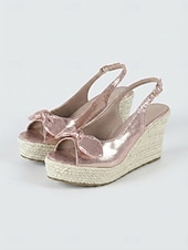 abordables Femmes-Sandales compensées roses pour femmes - espadrilles à plateforme avec nœud pour un dîner de vacances &amp;soirée sur la plage