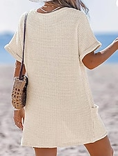 Недорогие Пляжные платья-Жен. Купальники Накидка Купальное платье Платья купальник Пэчворк Карман Отпуск Одежда для пляжа Полотняное плетение V-образный вырез Короткие рукава Купальники