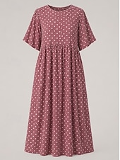 preiswerte T Shirt-Kleider-Damen Midikleid Freizeitkleid T-Shirt-Kleid A Linie Kleid Elegant Mode Modern Outdoor Urlaub Ausgehen Normale Passform Tupfen Kurzarm Rundhalsausschnitt Blau Gelb Rosa Grün Sommer Frühling