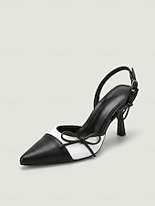 abordables escarpins à talon ouvert-Escarpins classiques noirs et blancs à bride arrière pour femme - élégants escarpins bicolores à bout pointu et nœud papillon, parfaits pour le bureau et un style urbain chic. &amp;événements sociaux