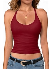 cheap Plain Tank-Women's Athletic Tank Knit Top Tunic Stylish Hot Casual Sleeveless Spaghetti Straps Regular Tops Gym Sports Going out Blue Eggplant Purple Black White Yellow Summer Spring