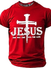  Jesus Cross The Way Truth Life Men's Religious Christian Spiritual T Shirt Graphic Crew Neck Short Sleeve Church Worship Gift for Believers Designer Clothing Apparel