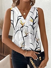 billige Grafisk tank-Women's Tank Top Floral Graphic Plants Elegant Vintage Stylish Sleeveless V Neck Regular Tops Beach Wedding Casual Daily White Light Pink Light Purple Orange Summer Spring