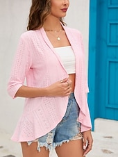 זול ז'קטים מזדמנים-בגדי ריקוד נשים ז'קט קז'ואל נוח נושם לגזור יום יומי אחיד חופשה רחוב לבוש יומיומי ליציאה חזית פתוחה רגיל ללא צווארון רגיל שרוול 4\3 הלבשה עליונה שחור לבן ורוד מסמיק אביב סתיו